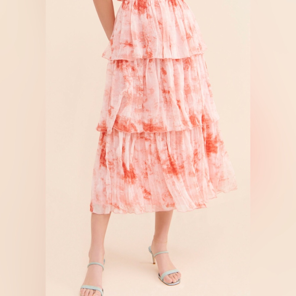 New! LaVen Coral Tie dye Tiered Ruffled Skirt Size Large